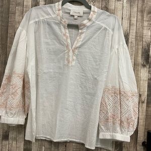 Cleobella White and Pink Embroidered Blouse